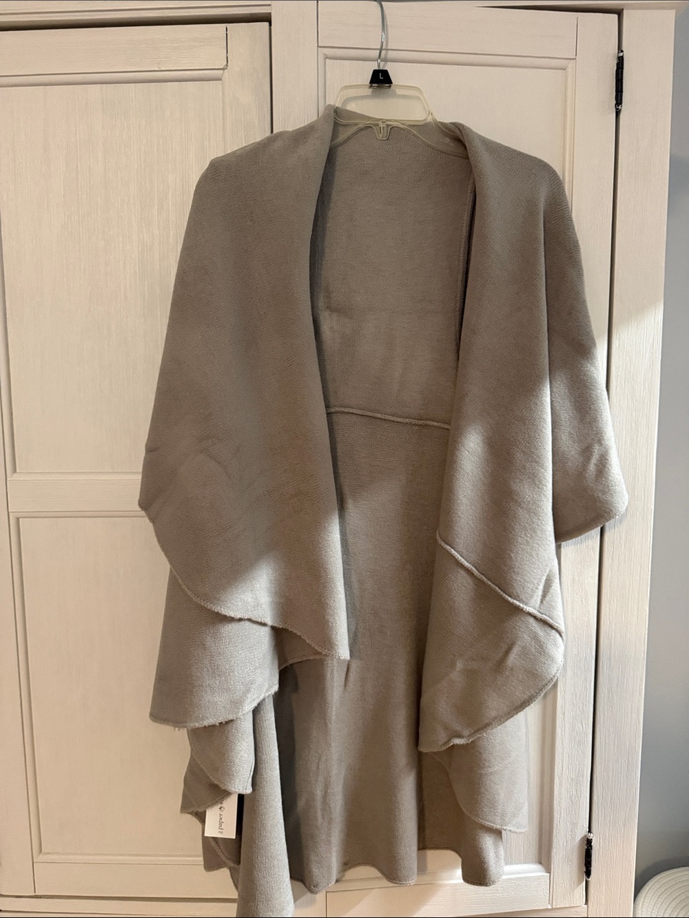 Neutral Draped Open-Front Wrap Sweater - Grey. ( looks like taupe)